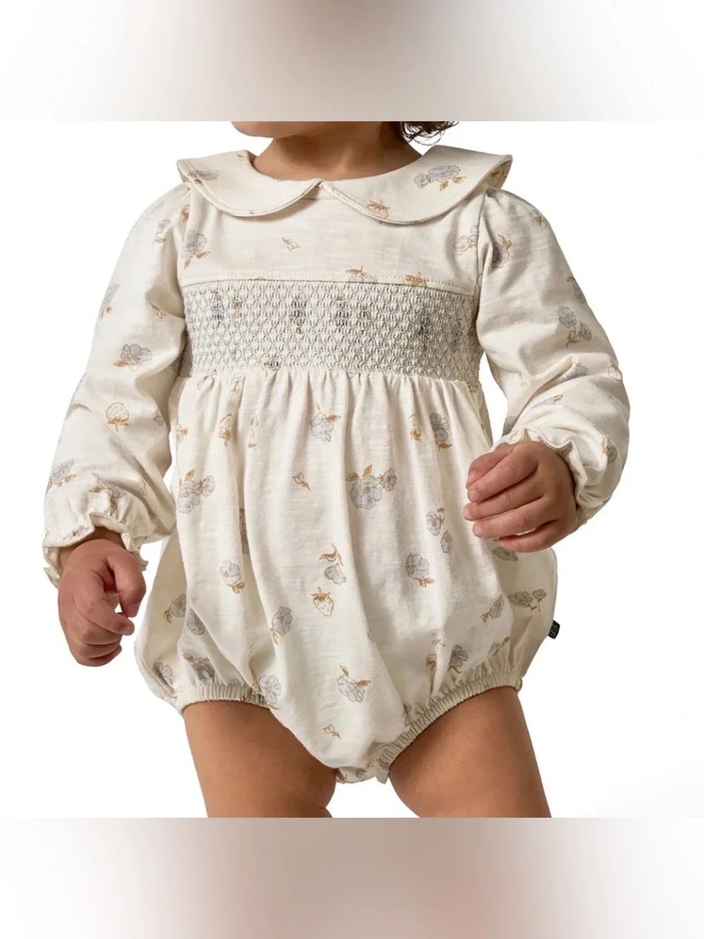 Modern Moments Girls 12M Cream Blue Floral Smocked Cotton Bubble Romper Boho